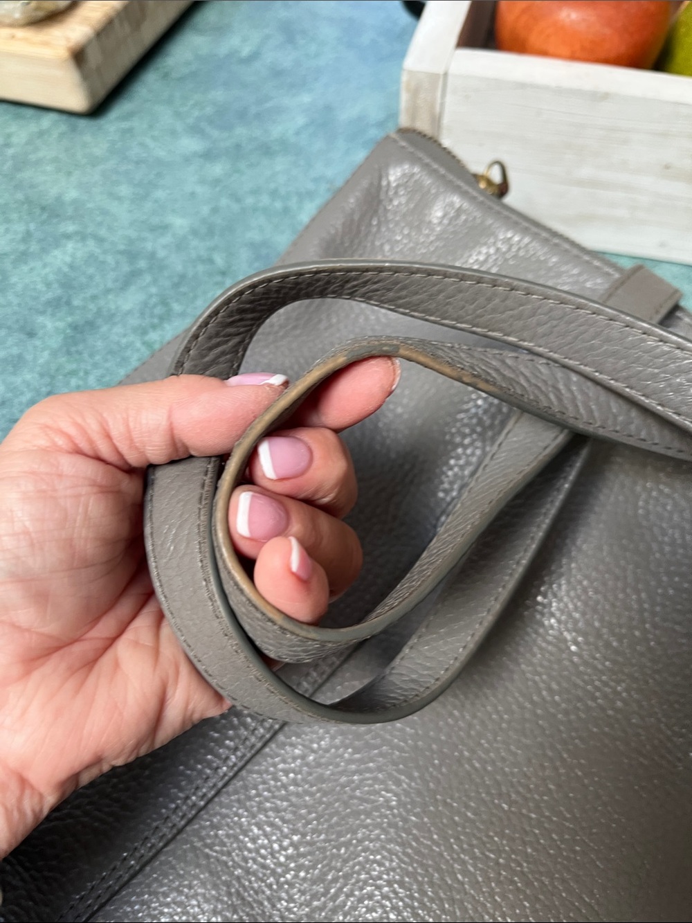 Fossil Grey Leather Tote Bag - Picture 11 of 13